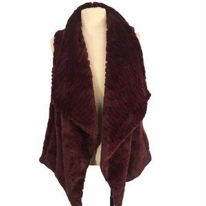 Jolt Burgundy Faux Fur Vest,‎ Cowl neck, Asymetric Hem, Snaps, L